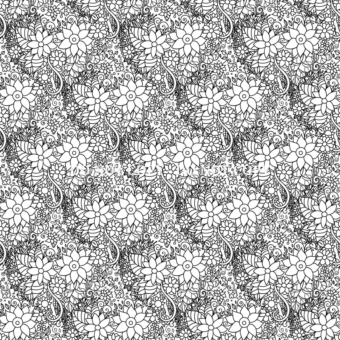 BLACK AND WHITE FLORAL DOODLE PATTERN VINYL - MULTIPLE VARIATIONS