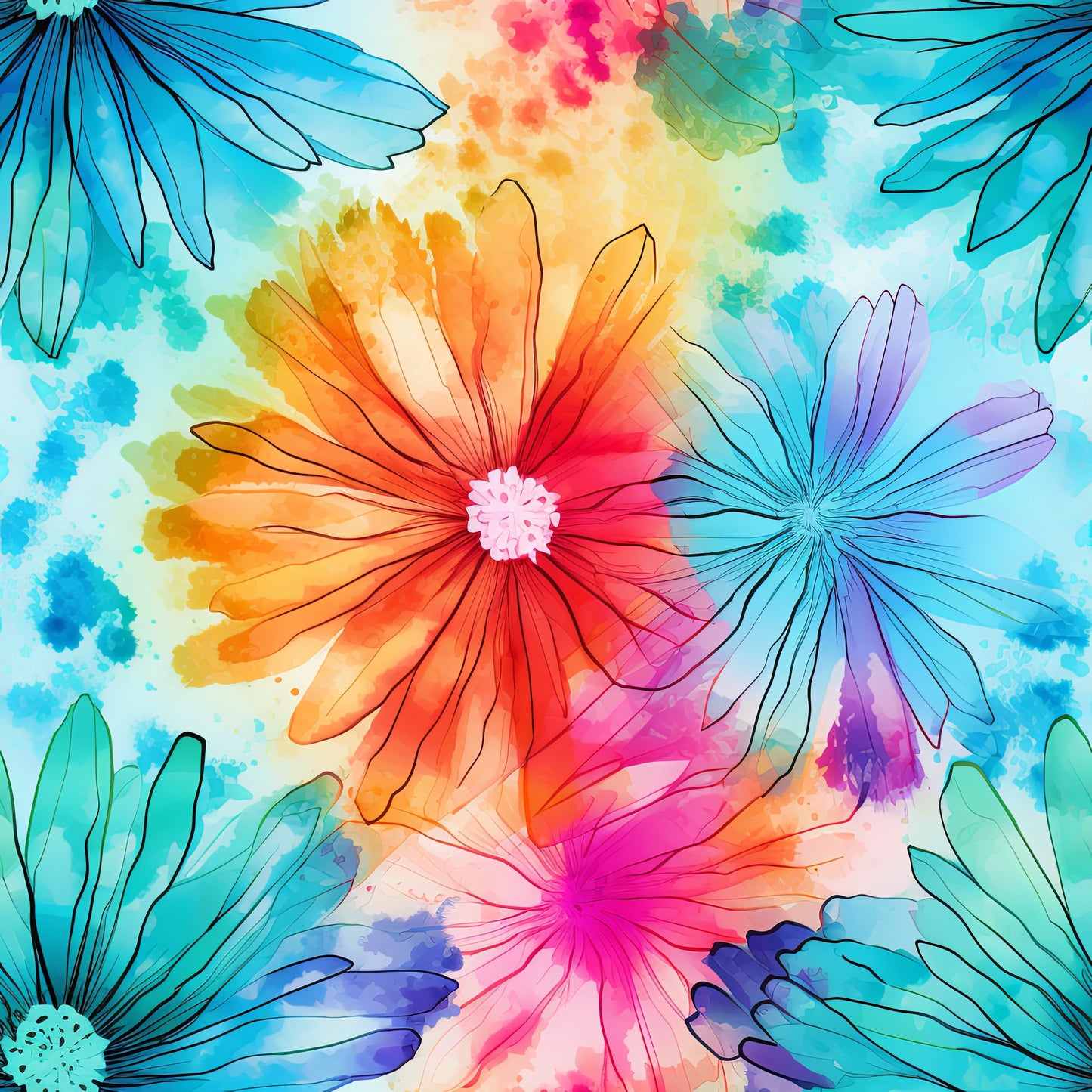 TIE DYE FLOWERS VINYL - MULTIPLE VARIATIONS