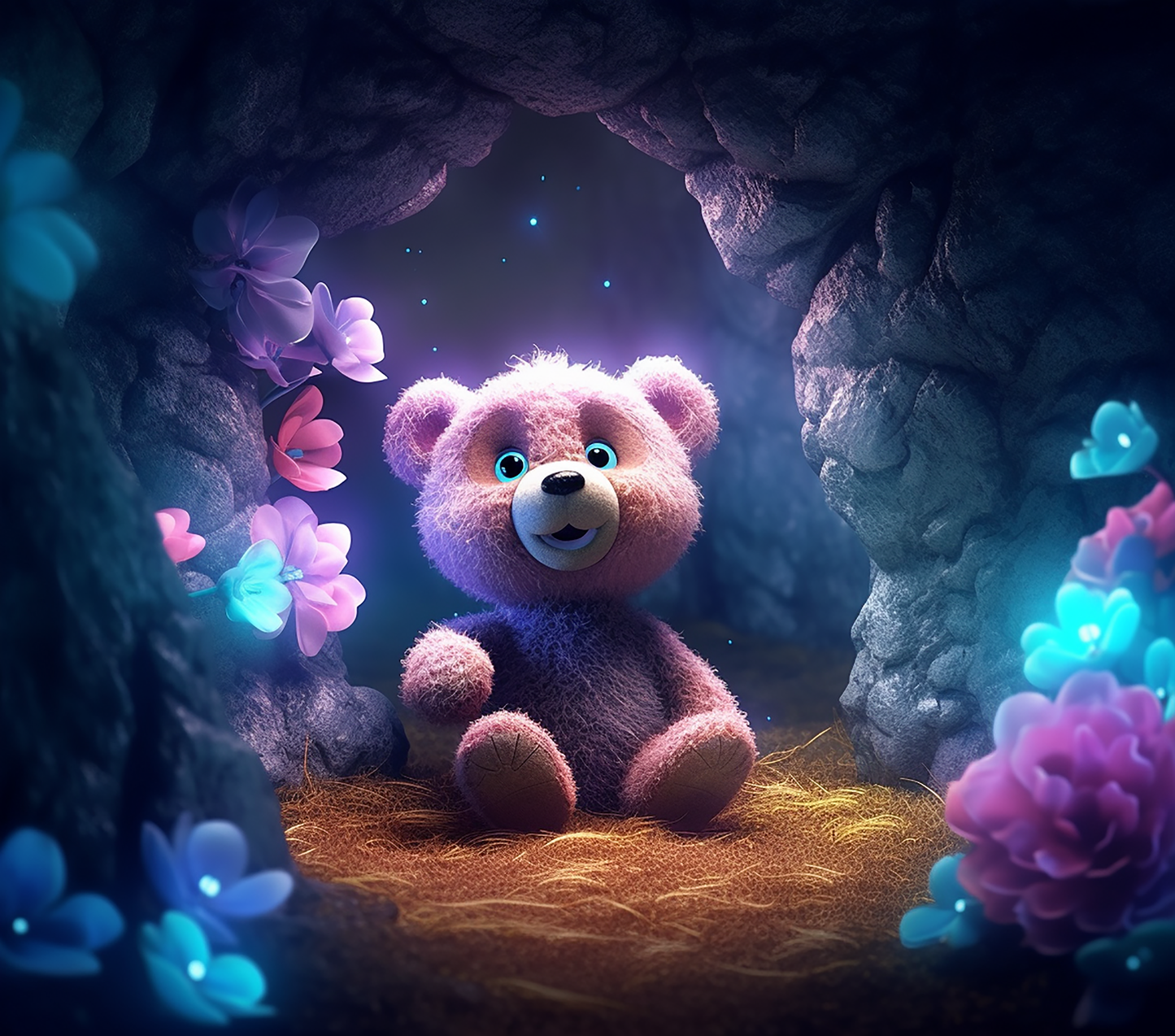 3D CUTE TEDDY NEON FLOWERS
