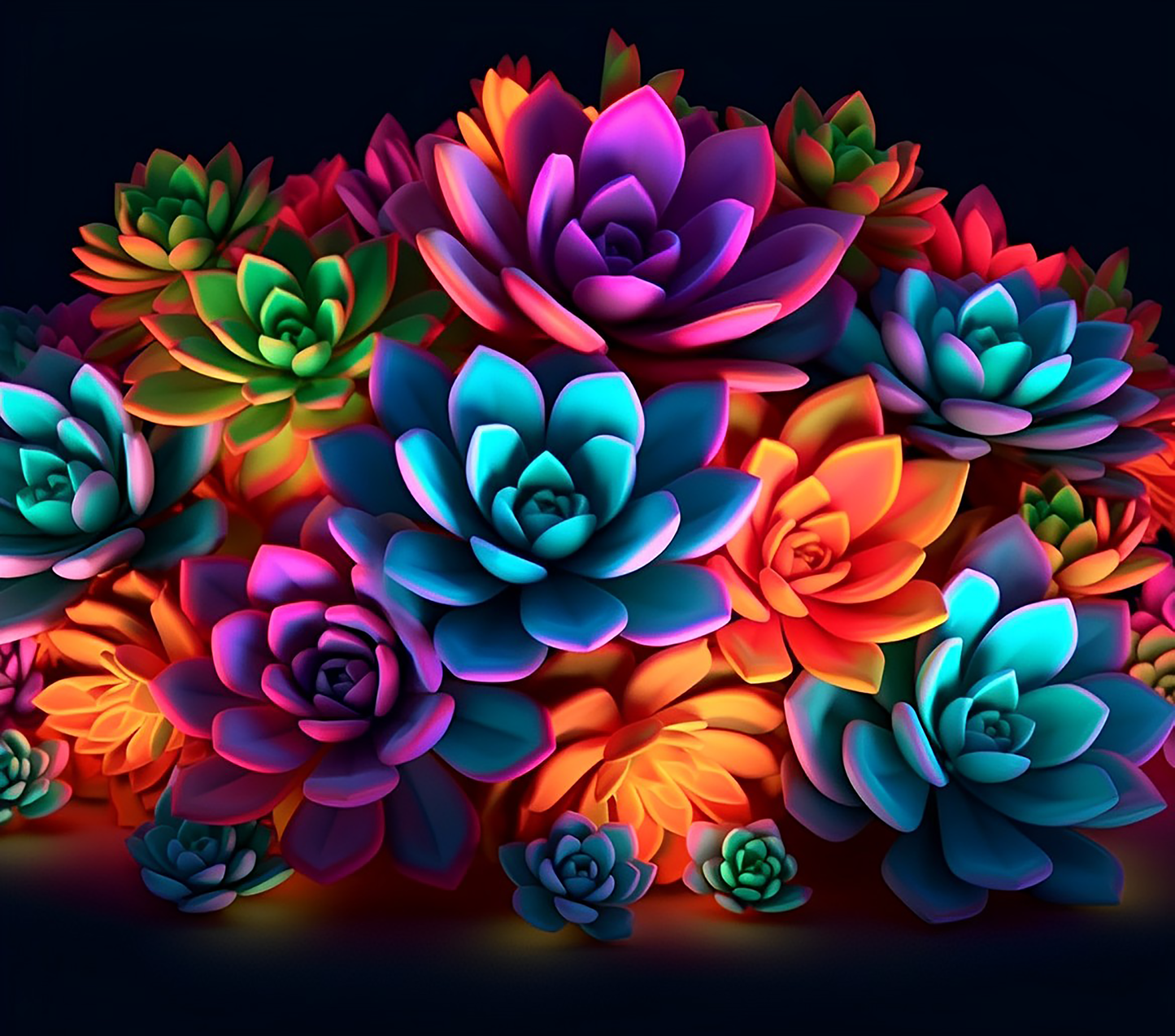 3D NEON COLORFUL SUCCULENT
