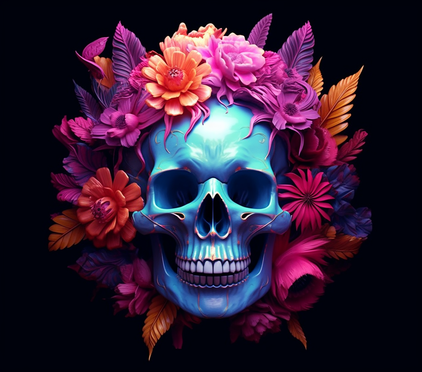 3D NEON COLOR SKULL FLORAL