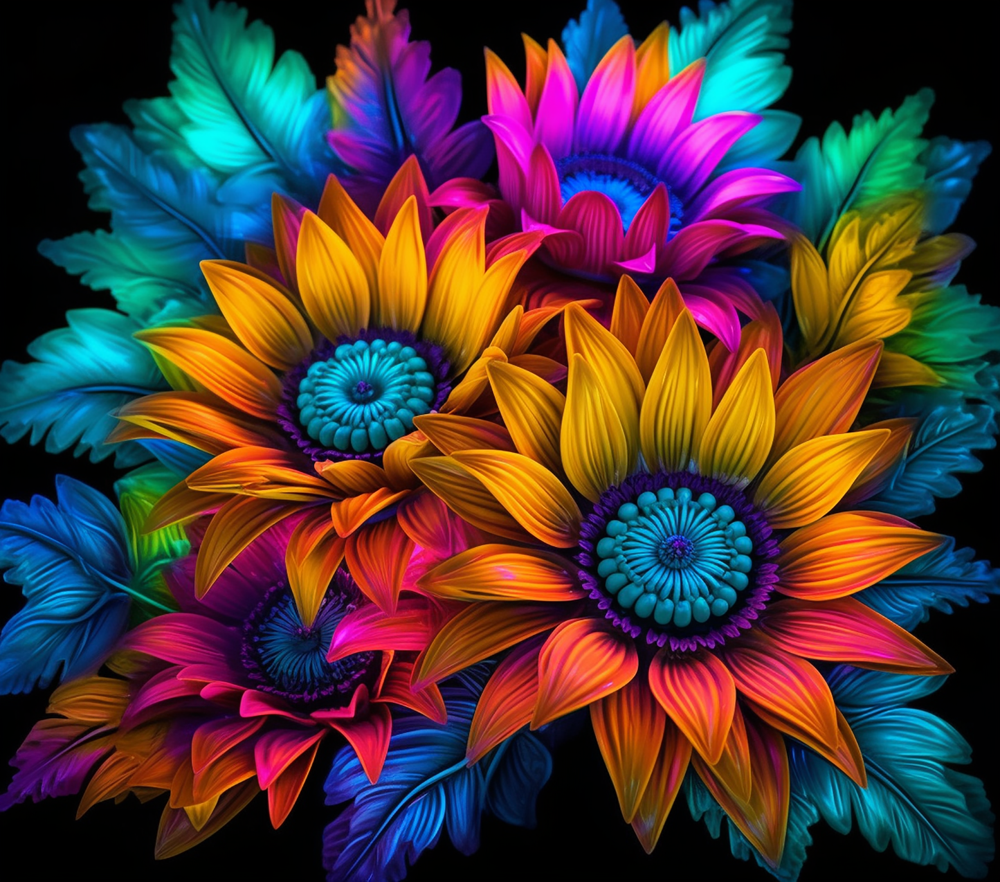 3D NEON RAINBOW SUNFLOWERS
