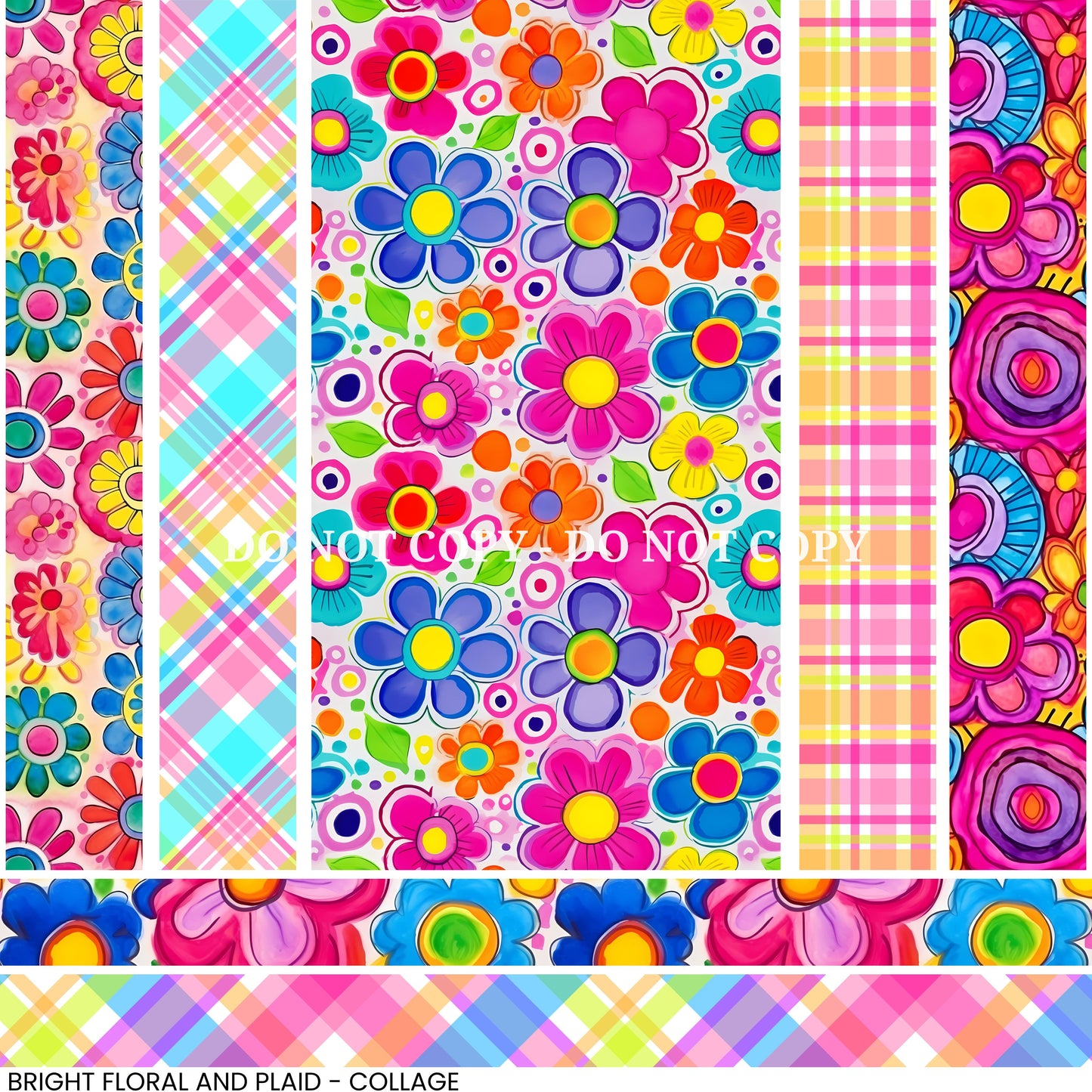 BRIGHT FLORAL AND PLAID - COLLAGE VINYL