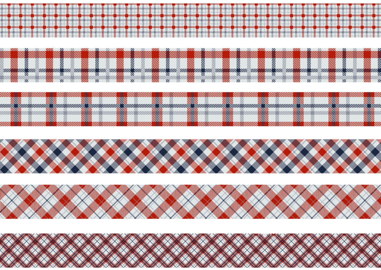 RED BLUE AND SILVER TARTAN STRIPES - FLAIR SHEET - PINE AND FEATHERS DESIGN