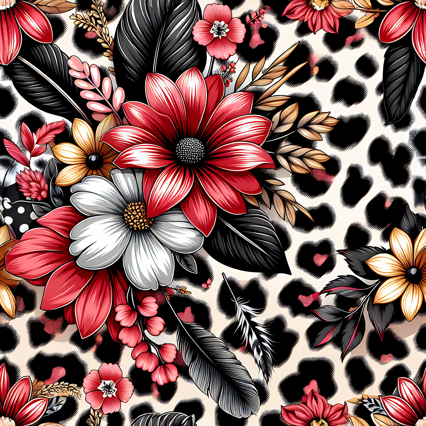 LEOPARD RED DAISY - PATTERN VINYL