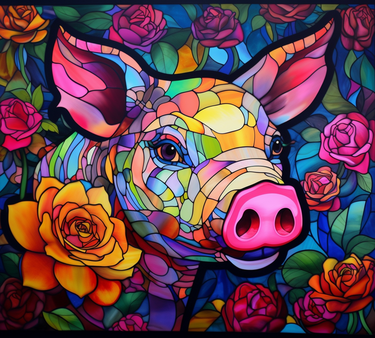 PIG STAINED GLASS O256