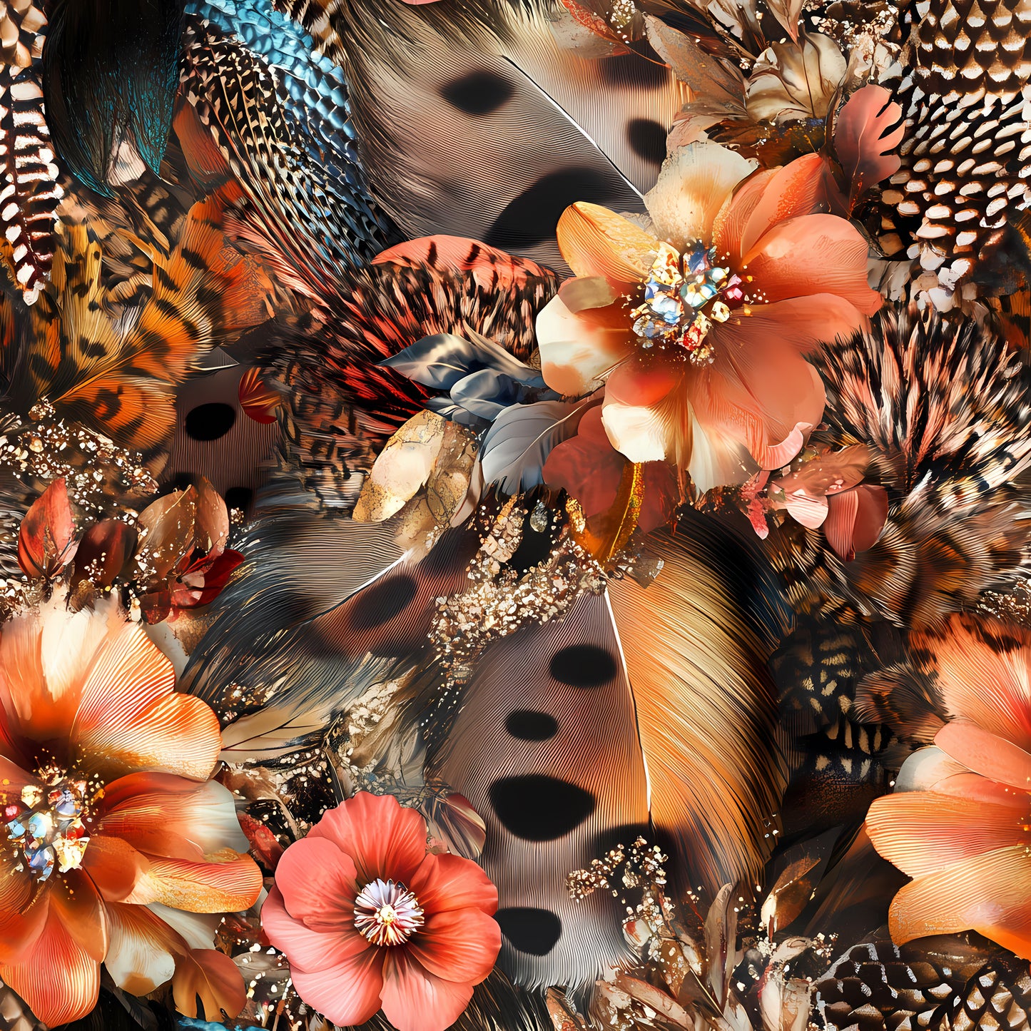 WESTERN ORANGE FEATHER - PATTERN VINYL