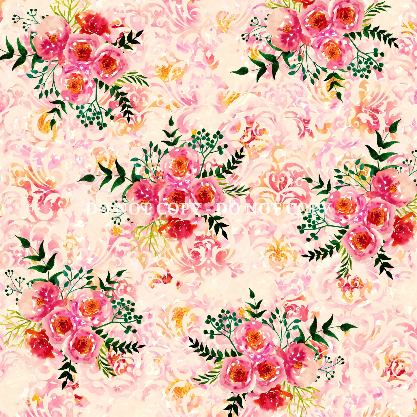 WATERCOLOR PEACH AND PINK FLORALS PATTERN VINYL - MULTIPLE VARIATIONS