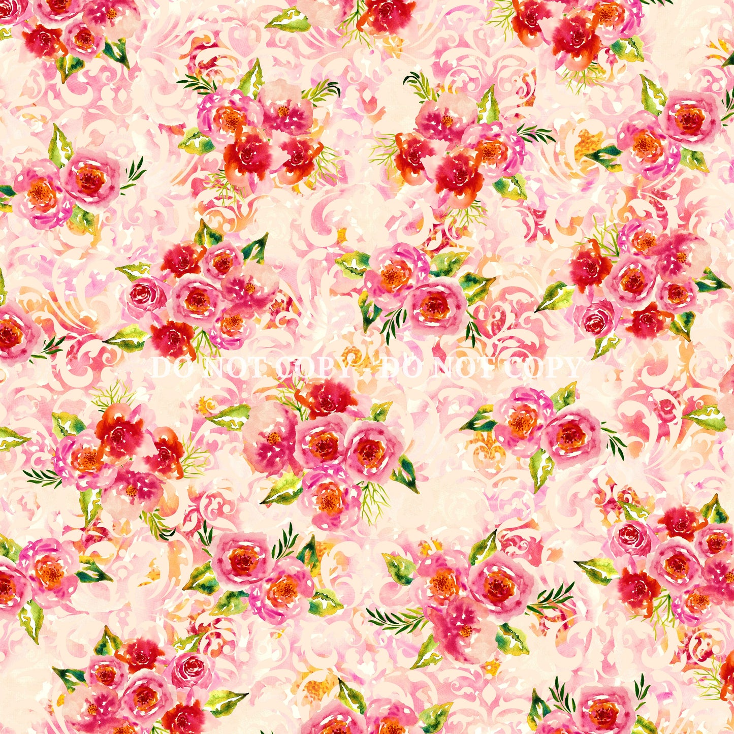 WATERCOLOR PEACH AND PINK FLORALS PATTERN VINYL - MULTIPLE VARIATIONS