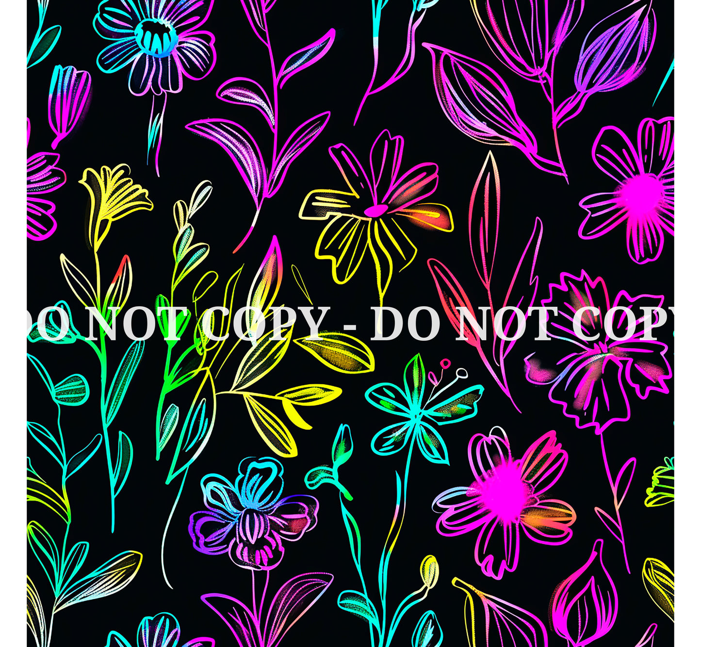 NEON SCRIBBLE FLOWERS PATTERN VINYL - MULTIPLE VARIATIONS