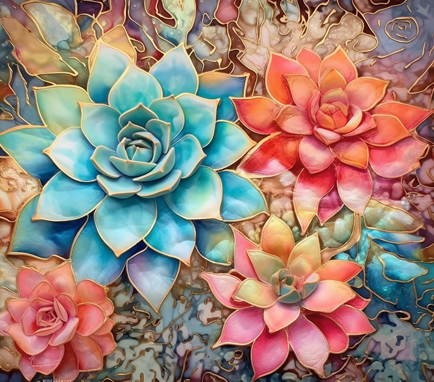 Succulent alcohol ink 7