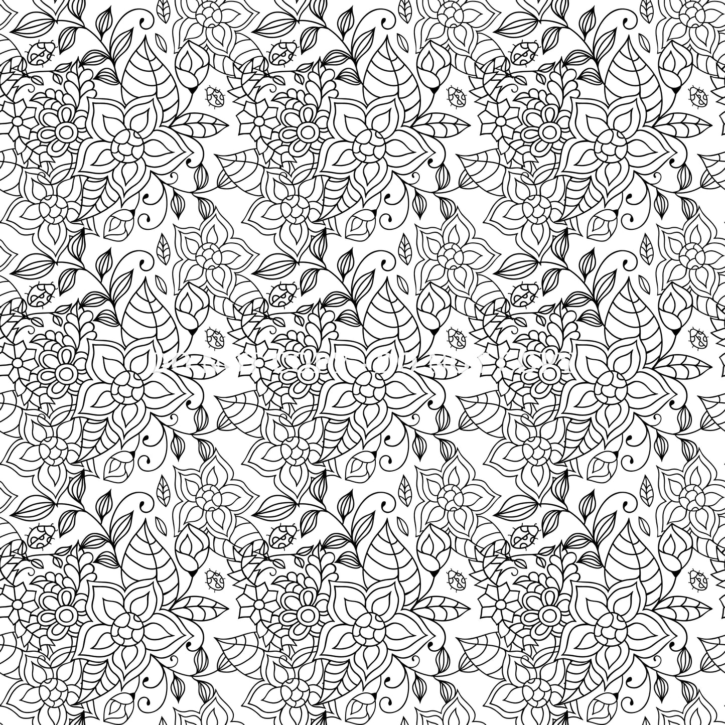 BLACK AND WHITE FLORAL DOODLE PATTERN VINYL - MULTIPLE VARIATIONS