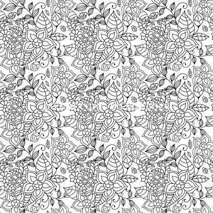 BLACK AND WHITE FLORAL DOODLE PATTERN VINYL - MULTIPLE VARIATIONS