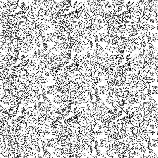 BLACK AND WHITE FLORAL DOODLE PATTERN VINYL - MULTIPLE VARIATIONS