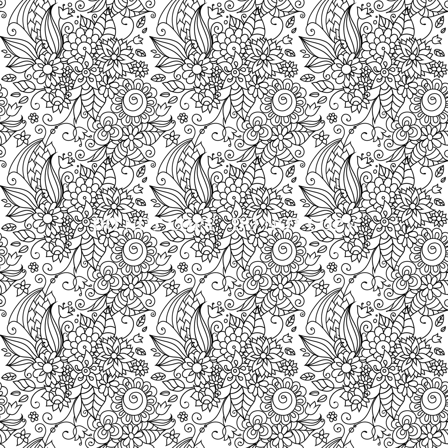 BLACK AND WHITE FLORAL DOODLE PATTERN VINYL - MULTIPLE VARIATIONS