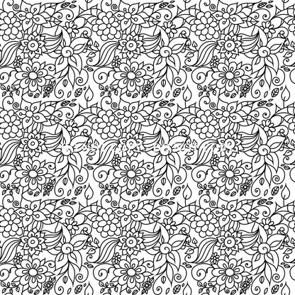 BLACK AND WHITE FLORAL DOODLE PATTERN VINYL - MULTIPLE VARIATIONS