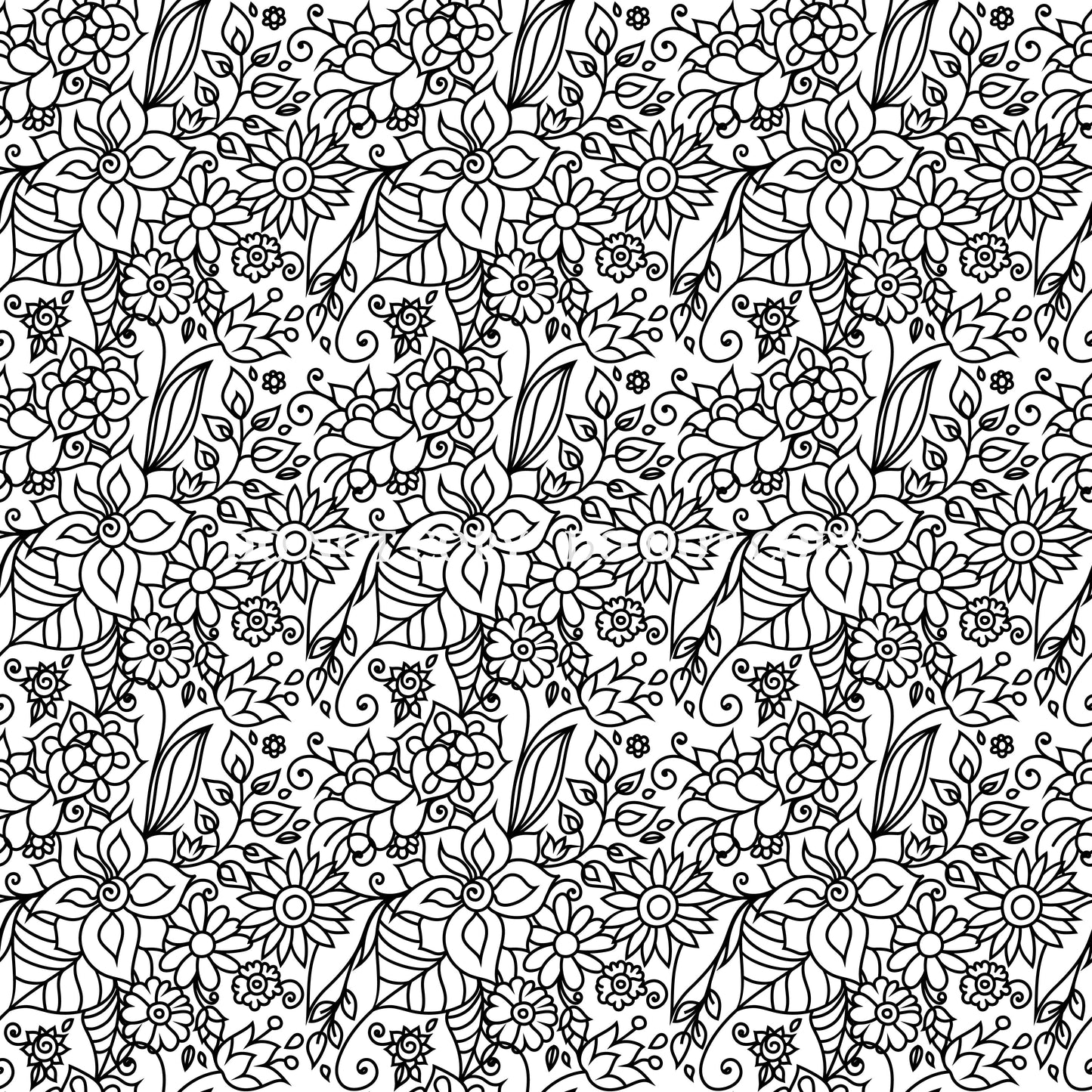 BLACK AND WHITE FLORAL DOODLE PATTERN VINYL - MULTIPLE VARIATIONS