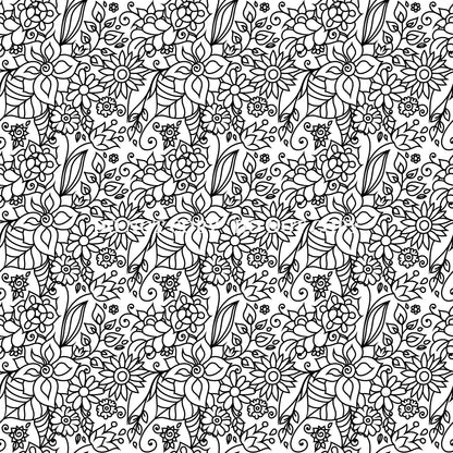 BLACK AND WHITE FLORAL DOODLE PATTERN VINYL - MULTIPLE VARIATIONS