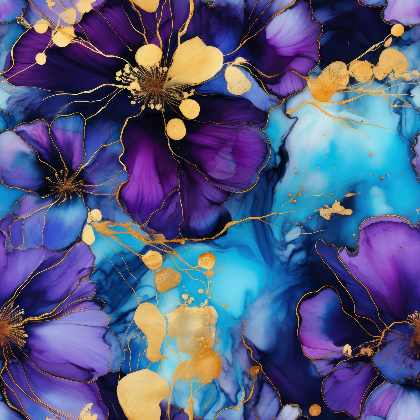 PURPLE AND BLUE FLORAL ALCOHOL INK VINYL - MULTIPLE VARIATIONS