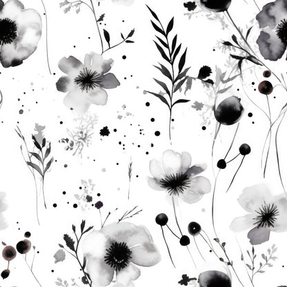 BLACK AND WHITE WATERCOLOR FLORALS PATTERN VINYL - MULTIPLE VARIATIONS