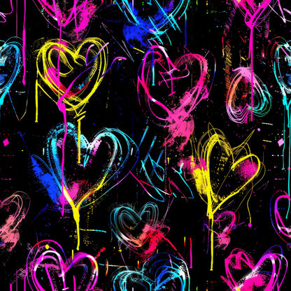 NEON GRAFFITI HEARTS PATTERN VINYL - MULTIPLE VARIATIONS