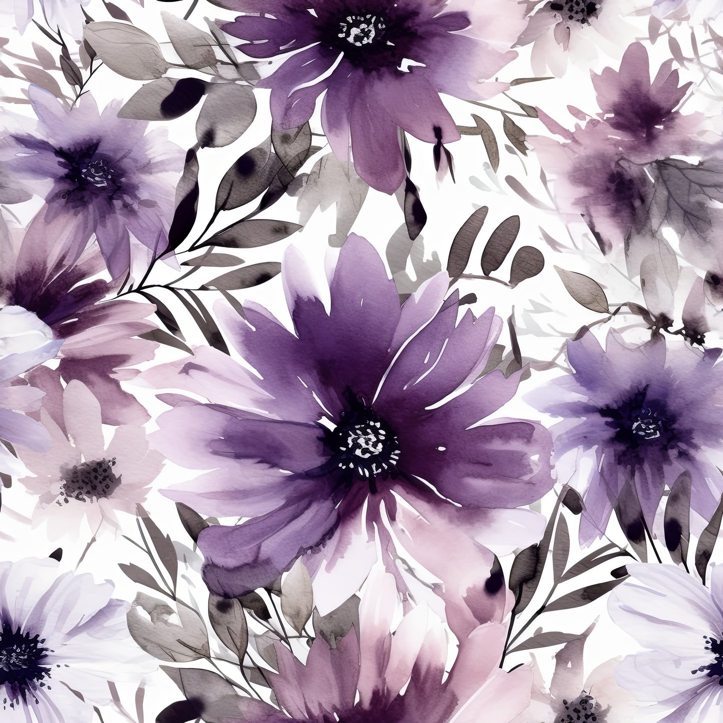 PURPLE WATERCOLOR FLOWERS VINYL - MULTIPLE VARIATIONS