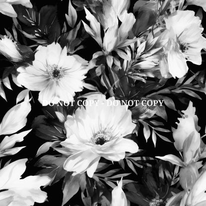 BLACK AND WHITE WATERCOLOR FLORALS PATTERN VINYL - MULTIPLE VARIATIONS