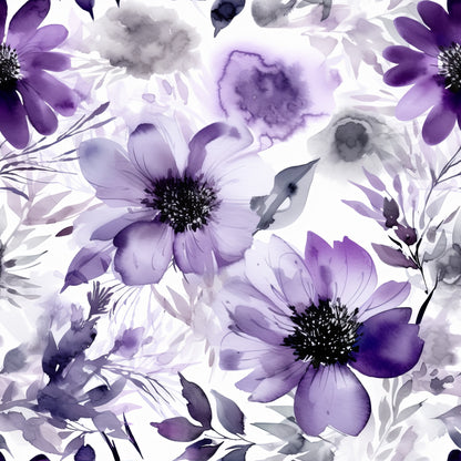 PURPLE WATERCOLOR FLOWERS VINYL - MULTIPLE VARIATIONS