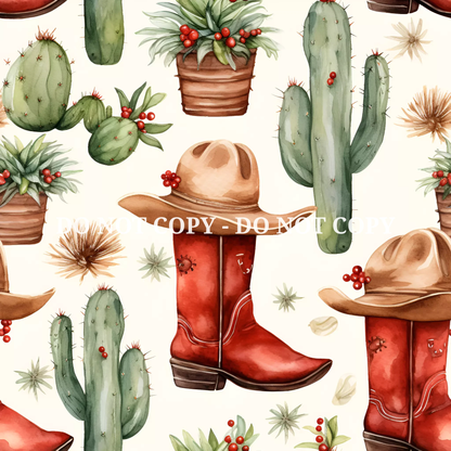 COWBOY CHRISTMAS PATTERN VINYL - MULTIPLE VARIATIONS