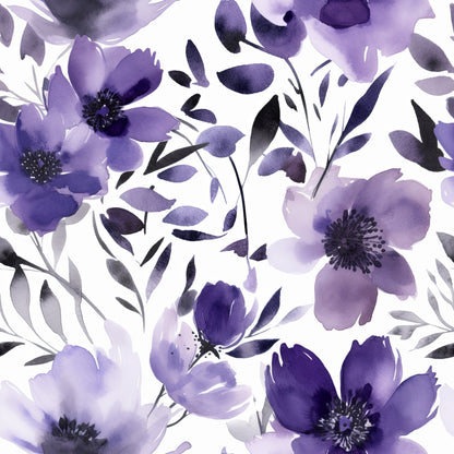 PURPLE WATERCOLOR FLOWERS VINYL - MULTIPLE VARIATIONS