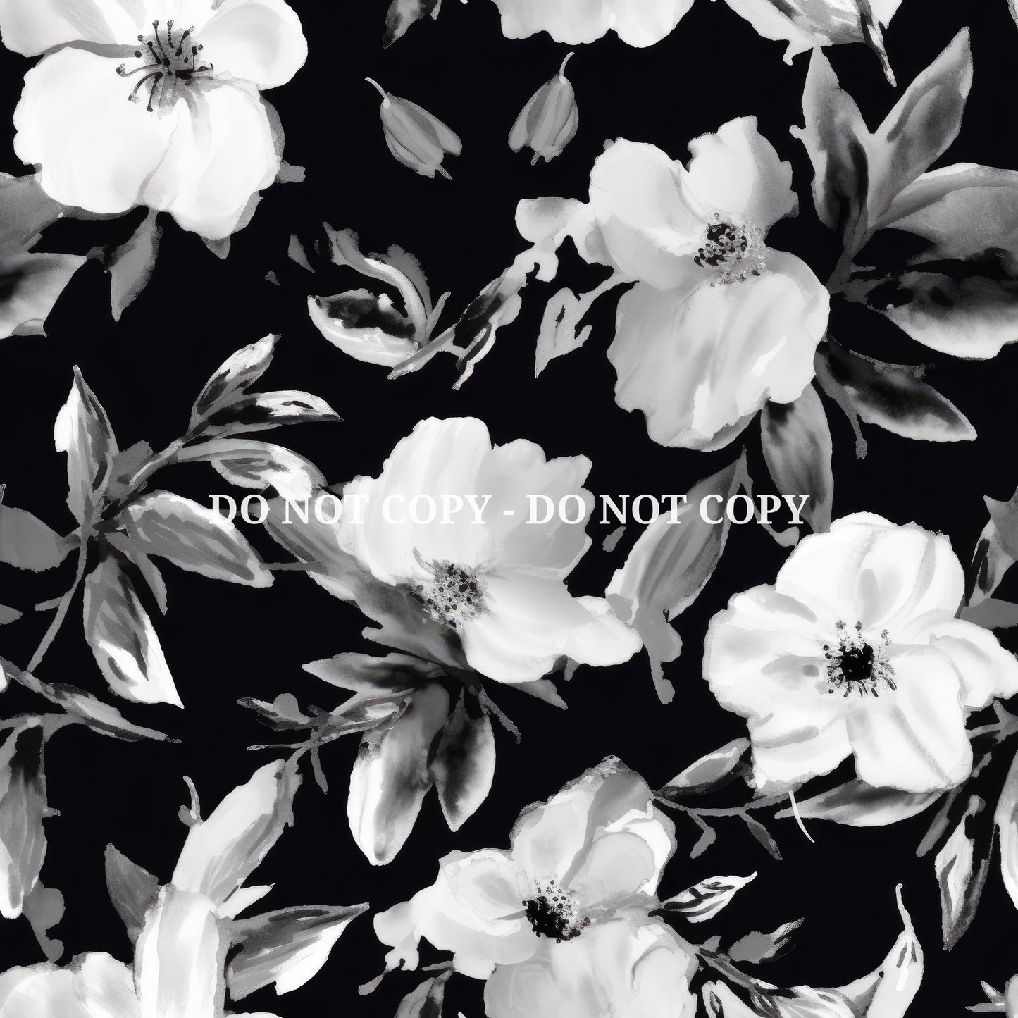 BLACK AND WHITE WATERCOLOR FLORALS PATTERN VINYL - MULTIPLE VARIATIONS