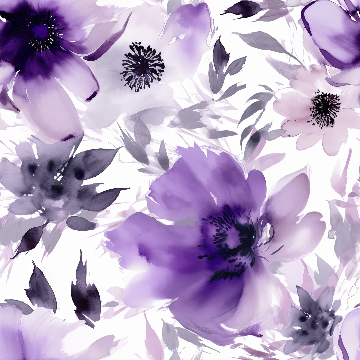 PURPLE WATERCOLOR FLOWERS VINYL - MULTIPLE VARIATIONS