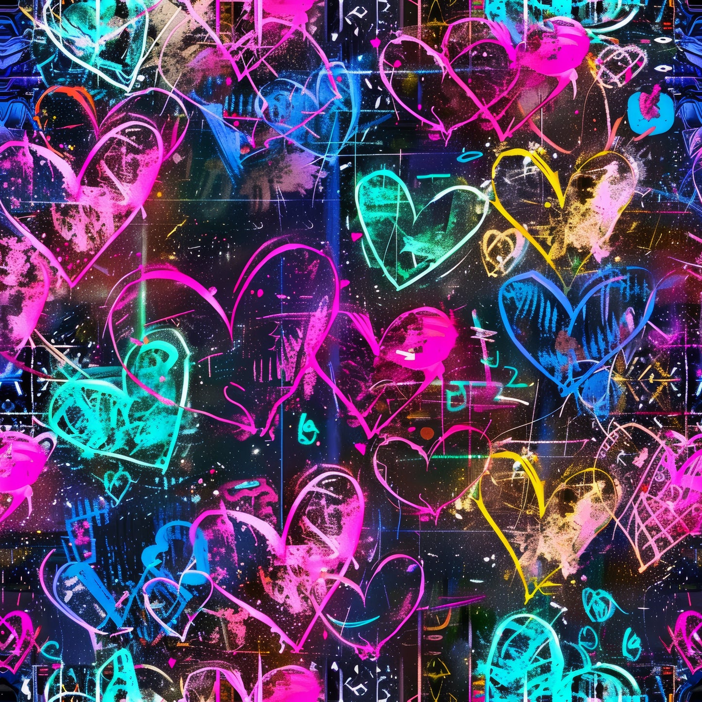 NEON GRAFFITI HEARTS PATTERN VINYL - MULTIPLE VARIATIONS