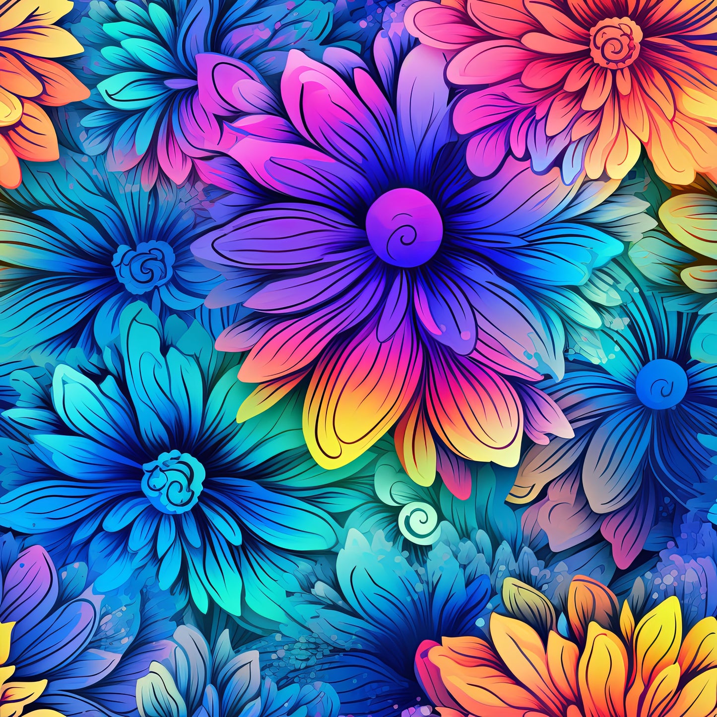 TIE DYE FLOWERS VINYL - MULTIPLE VARIATIONS