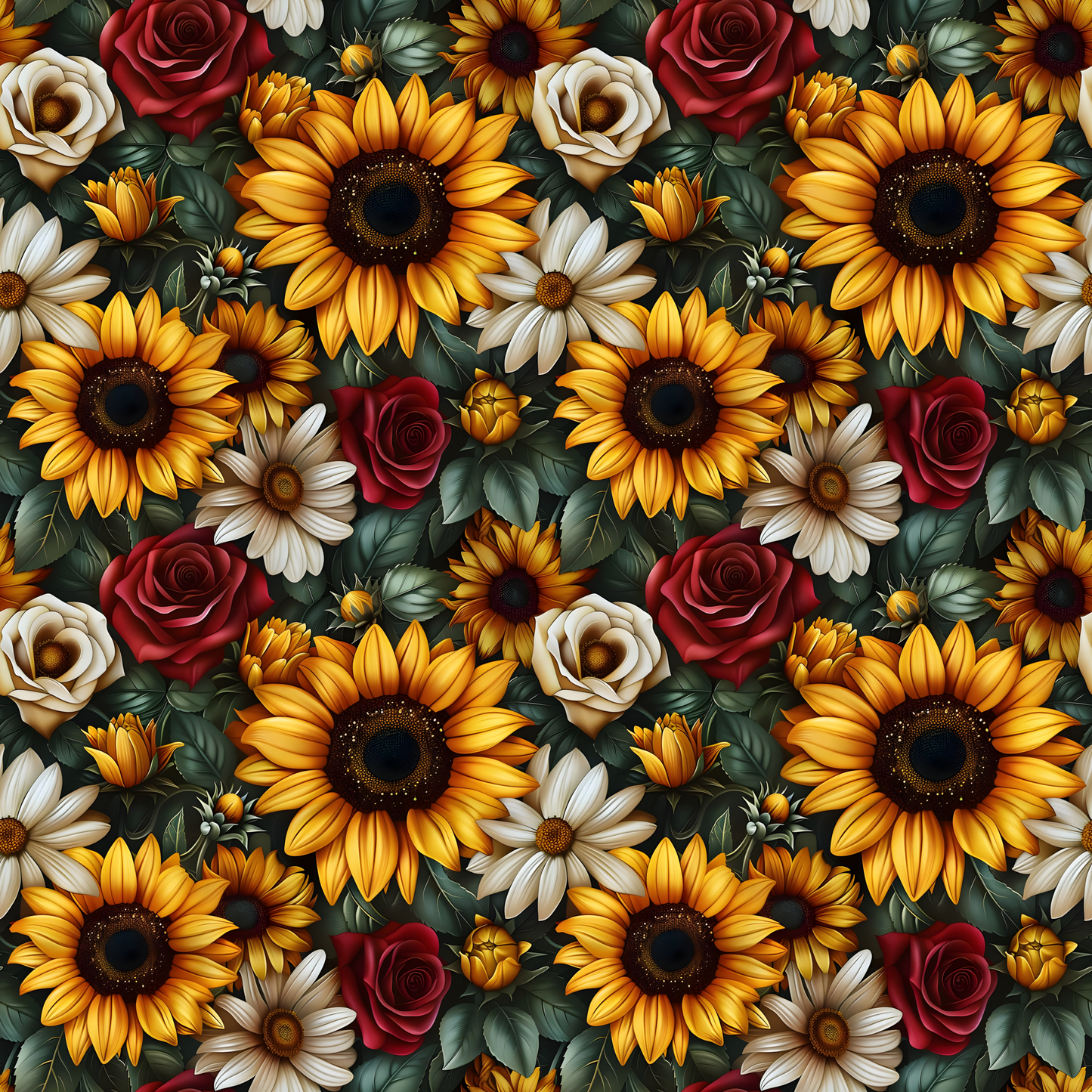 SUNFLOWER ROSES PATTERN VINYL - MULTIPLE VARIATIONS - ELLIES CRAFTY CO DESIGN