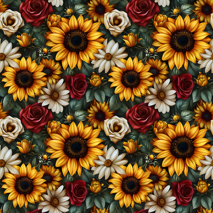 SUNFLOWER ROSES PATTERN VINYL - MULTIPLE VARIATIONS - ELLIES CRAFTY CO DESIGN