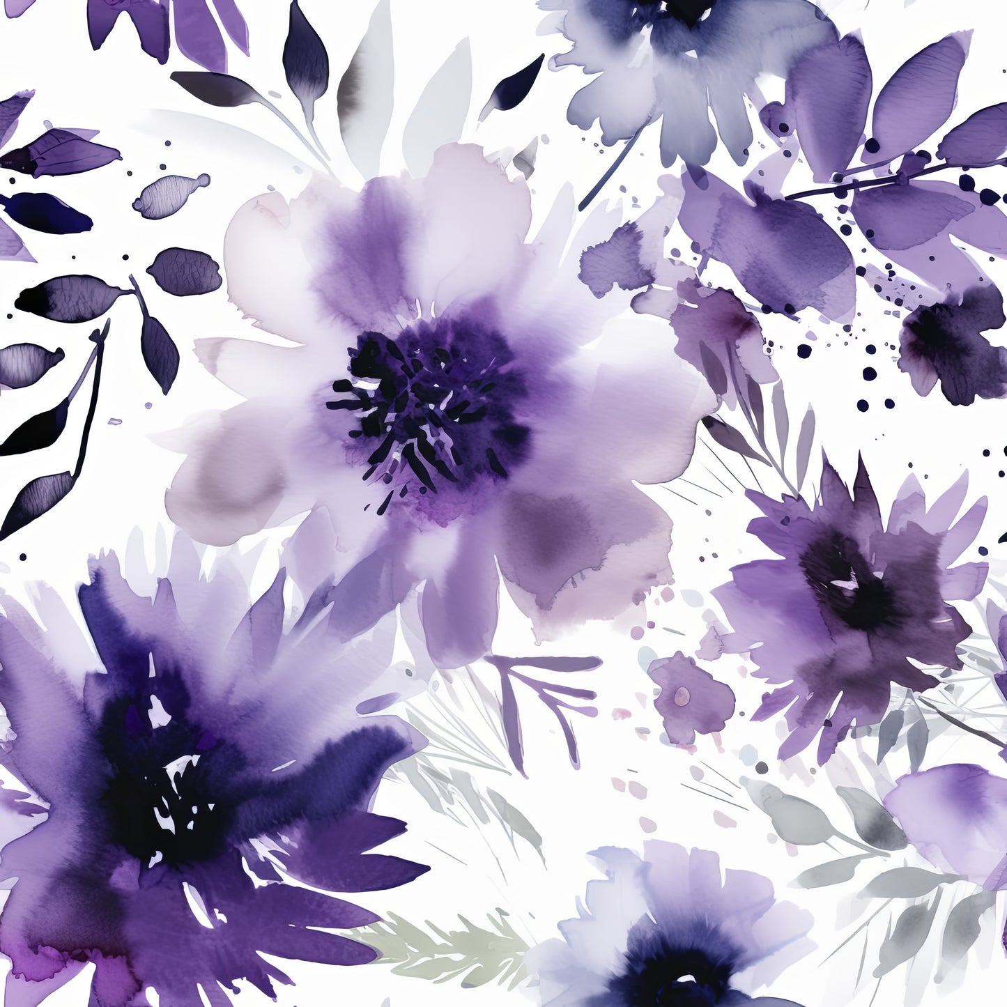 PURPLE WATERCOLOR FLOWERS VINYL - MULTIPLE VARIATIONS