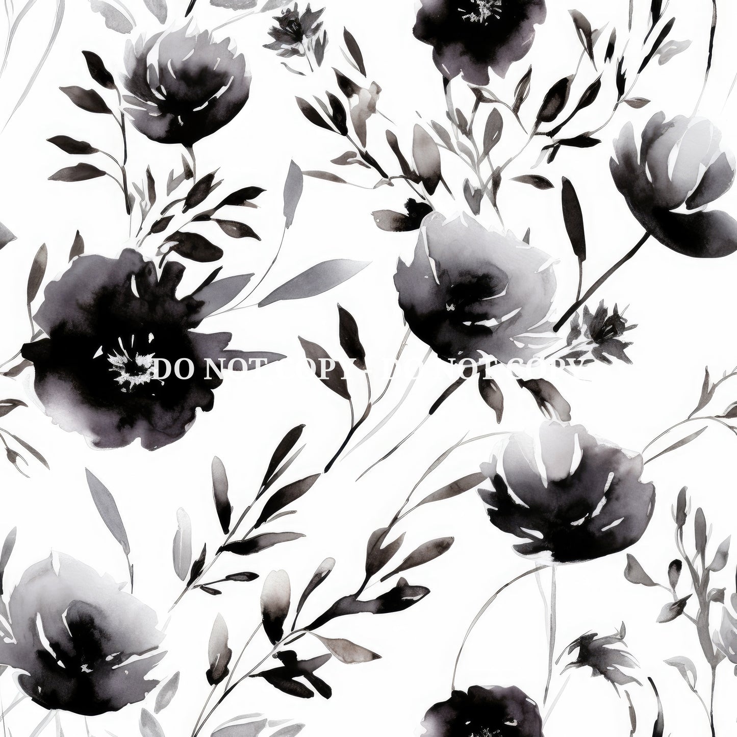 BLACK AND WHITE WATERCOLOR FLORALS PATTERN VINYL - MULTIPLE VARIATIONS