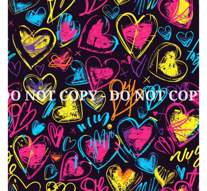 NEON GRAFFITI HEARTS PATTERN VINYL - MULTIPLE VARIATIONS