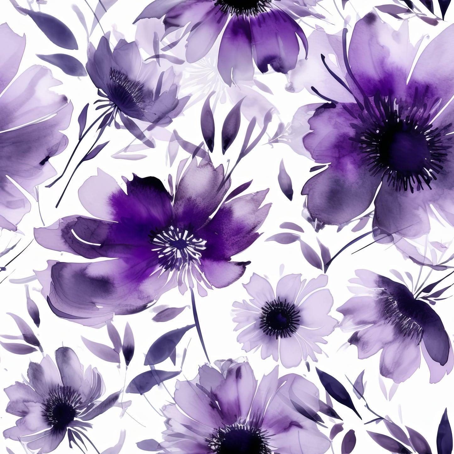 PURPLE WATERCOLOR FLOWERS VINYL - MULTIPLE VARIATIONS