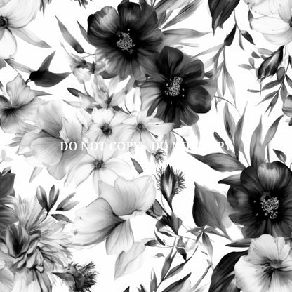 BLACK AND WHITE WATERCOLOR FLORALS PATTERN VINYL - MULTIPLE VARIATIONS