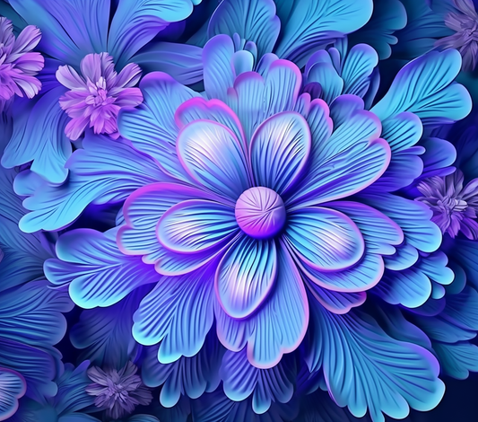 3D NEON BLUE AND PURPLE FLORAL