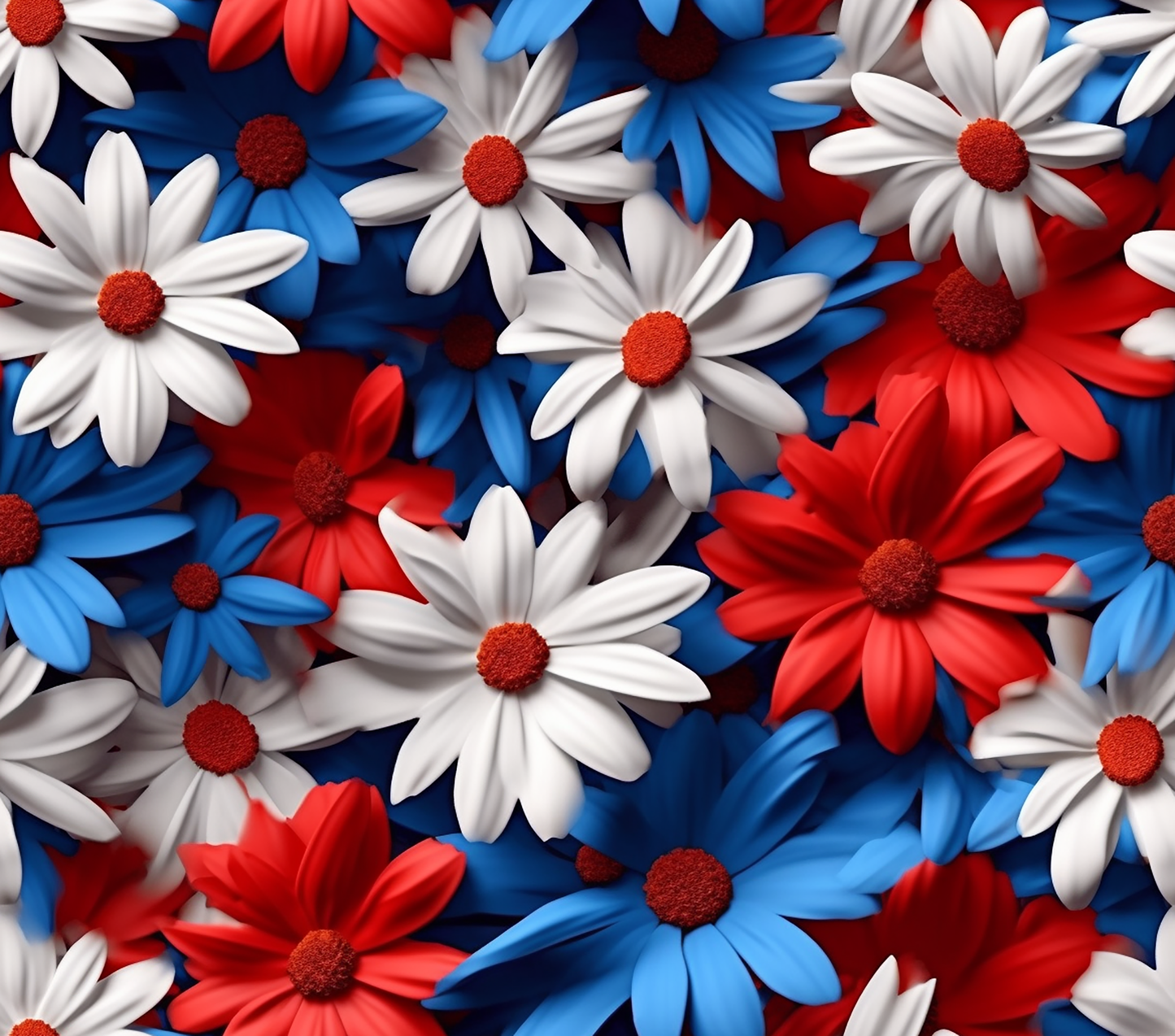 3D SEAMLESS PATRIOTIC RED, WHITE AND BLUE DAISY