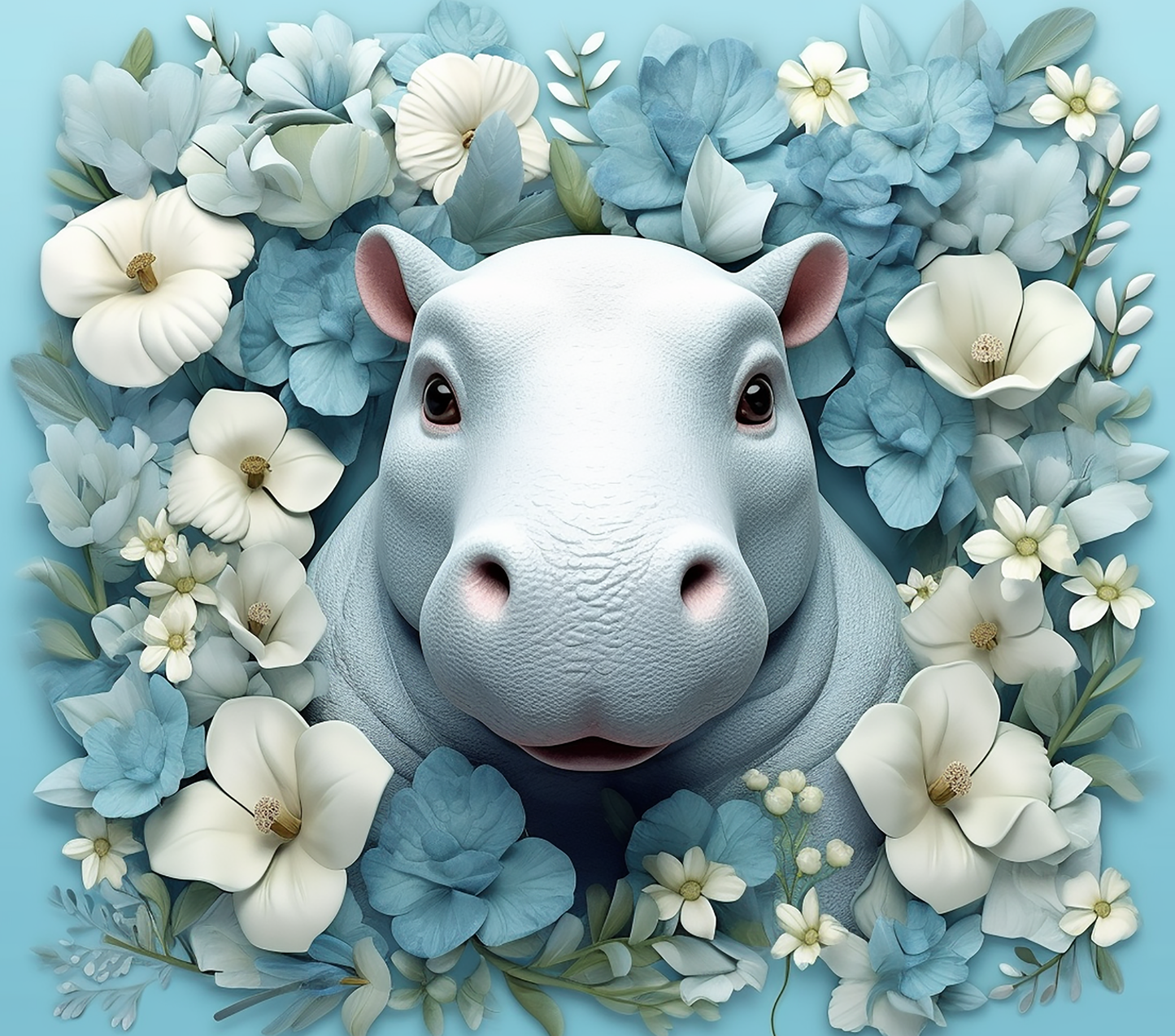 3D White Hippo Floral
