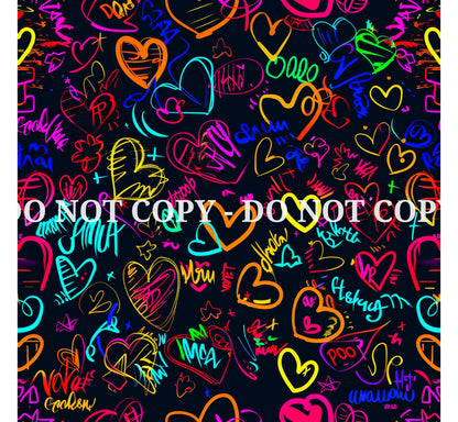 NEON GRAFFITI HEARTS PATTERN VINYL - MULTIPLE VARIATIONS