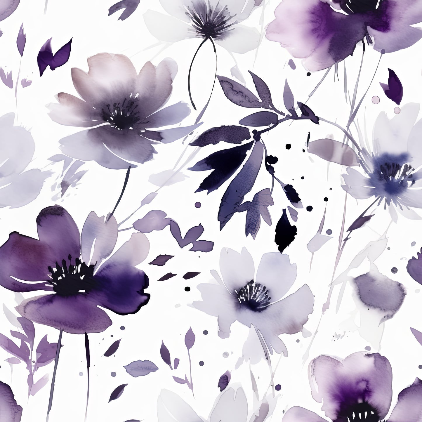 PURPLE WATERCOLOR FLOWERS VINYL - MULTIPLE VARIATIONS