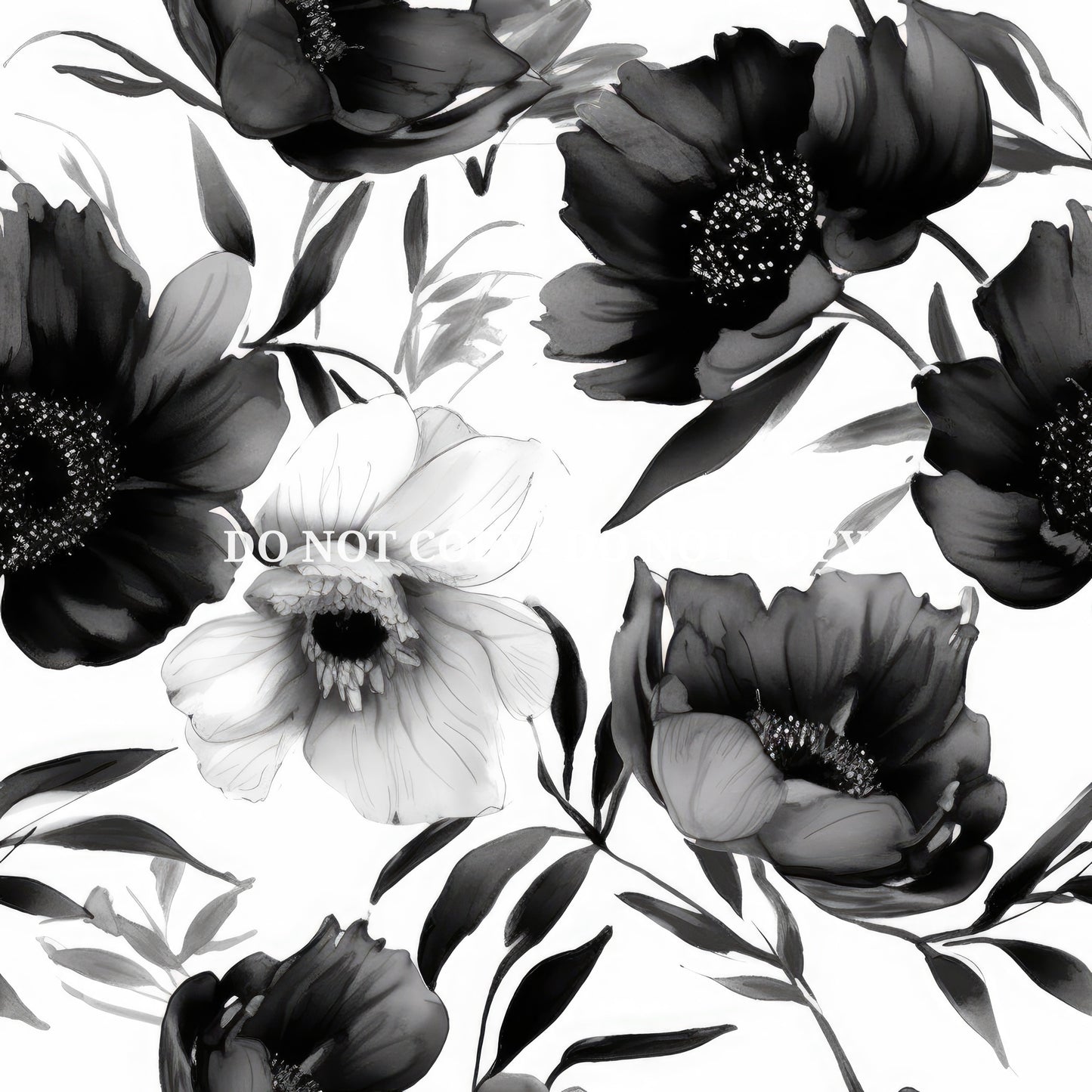 BLACK AND WHITE WATERCOLOR FLORALS PATTERN VINYL - MULTIPLE VARIATIONS