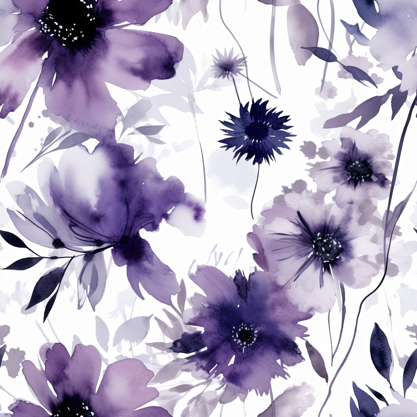 PURPLE WATERCOLOR FLOWERS VINYL - MULTIPLE VARIATIONS