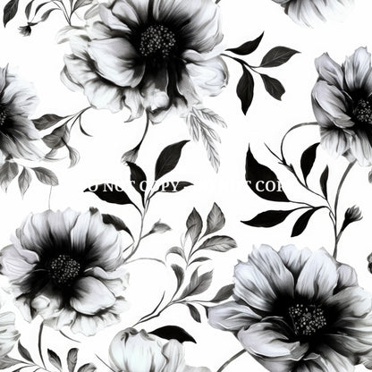 BLACK AND WHITE WATERCOLOR FLORALS PATTERN VINYL - MULTIPLE VARIATIONS