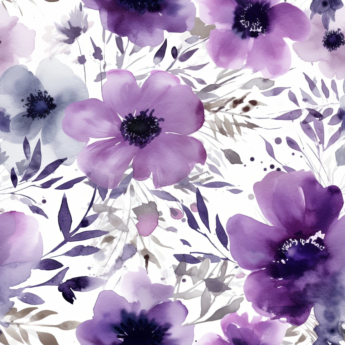 PURPLE WATERCOLOR FLOWERS VINYL - MULTIPLE VARIATIONS